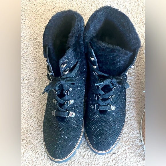 Brianna Black glittery bling out Boots with Fur Lining